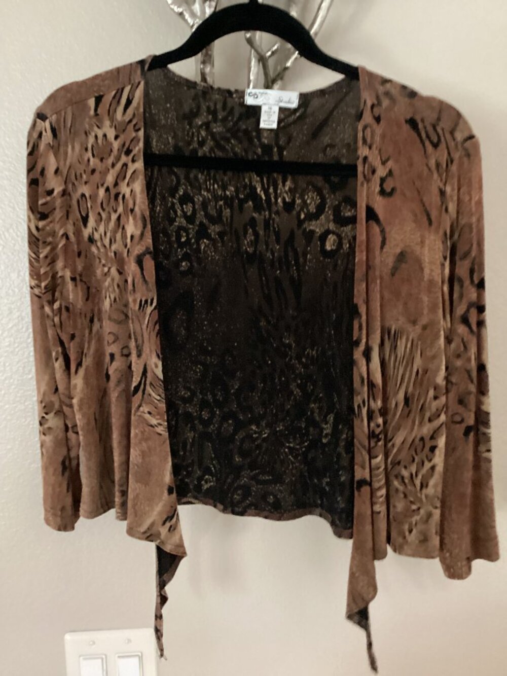 CS Focus Studio brown and black knit women's top, cover up, wrap, size 16
